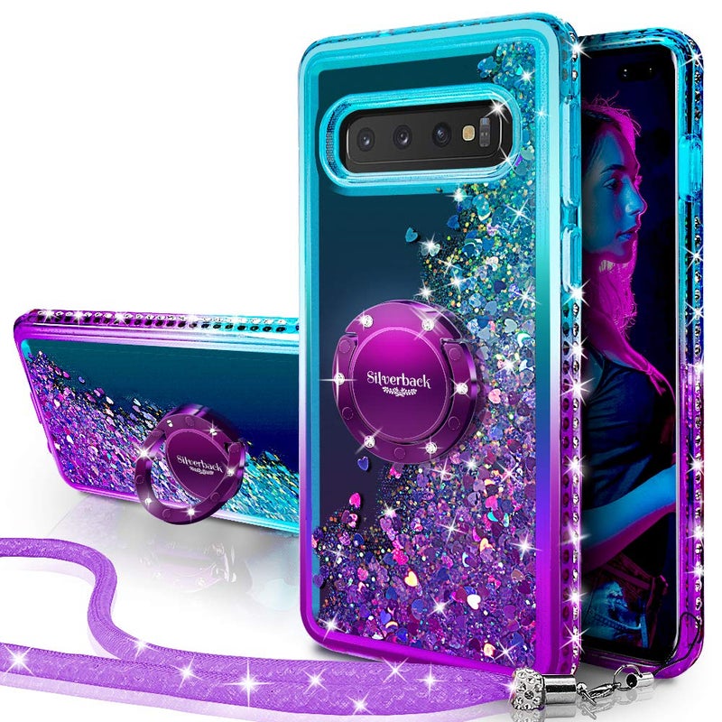 Silverback for Samsung Galaxy S10 Plus Case, Moving Liquid Holographic Glitter Case with Ring Stand, Girls Women Bling Diamond Slim Protective Case for Galaxy S10 - Purple - Image 1